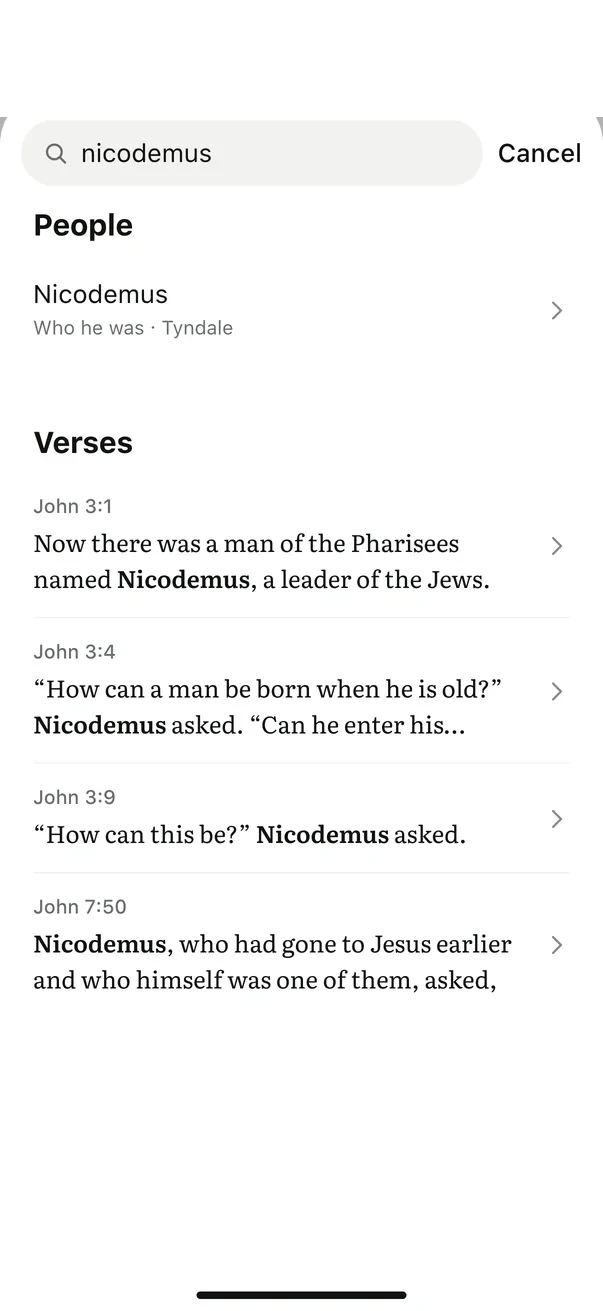 Search for nicodemus: People, Nicodemus, who he was, from Tyndale; then the verses, from John 3:1.